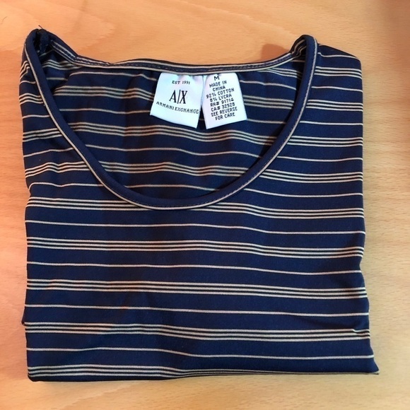 A/X Armani Exchange Tops - Vintage Y2K Armani Exchange navy and gold striped luxe tee